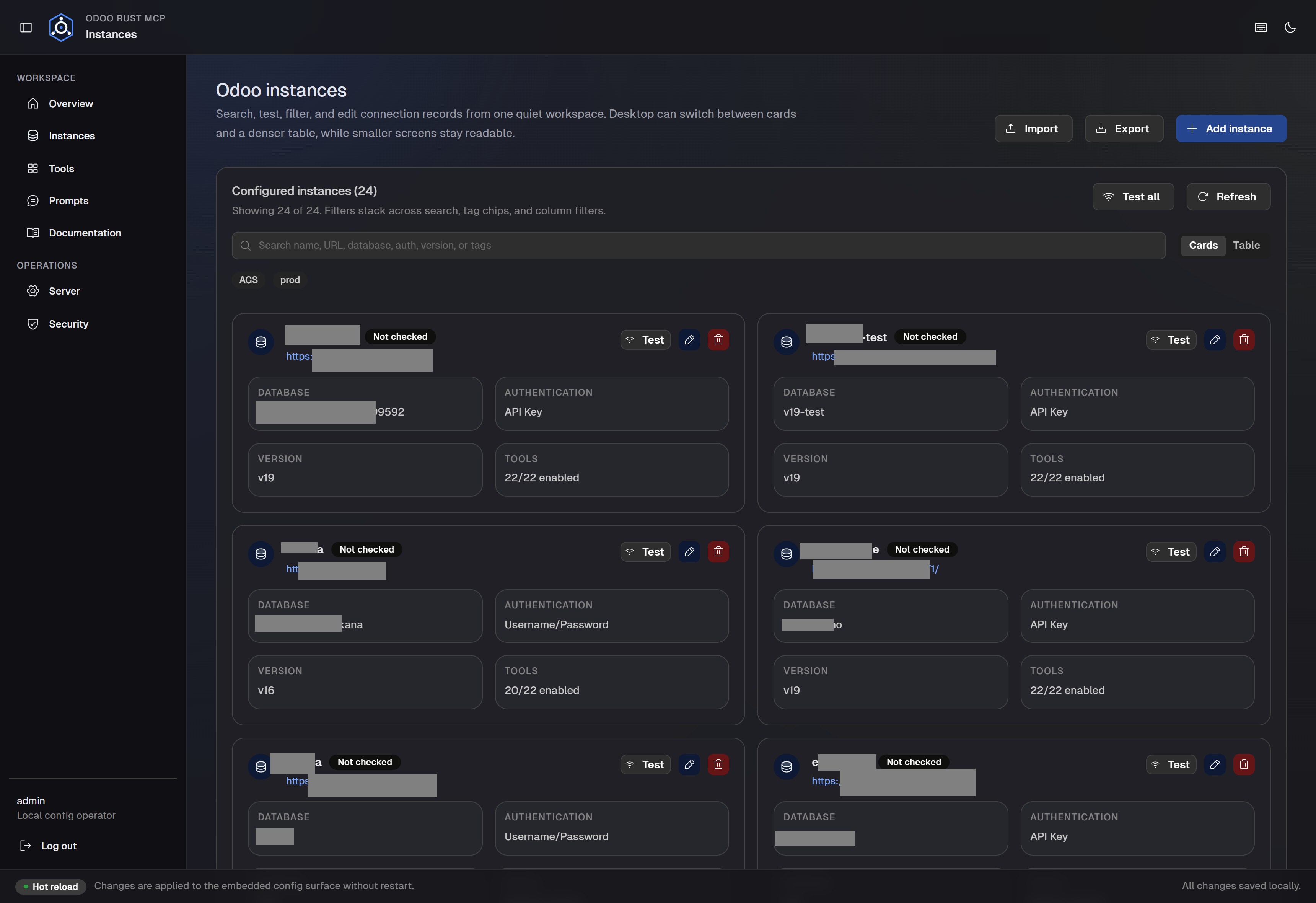 Configured instances list